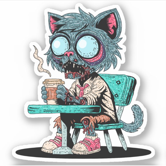 Coffee Loving Zombie Cat (Front)