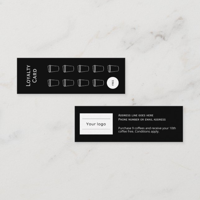 Coffee Loyalty Card, Clean and simple black Card (Front/Back)