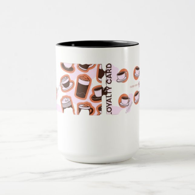 Coffee Loyalty Card Pattern Mug - Cute Coffee Shop (Center)