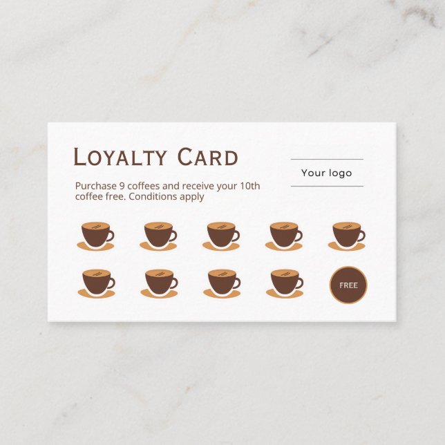 Coffee Loyalty Card, rustic brown Card (Front)