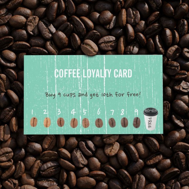 Coffee Loyalty Cards Vintage Green Wood (Creator Uploaded)