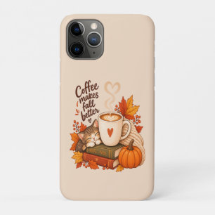 Coffee Makes Fall Better – Cosy Autumn Coffee Cat Case-Mate iPhone Case