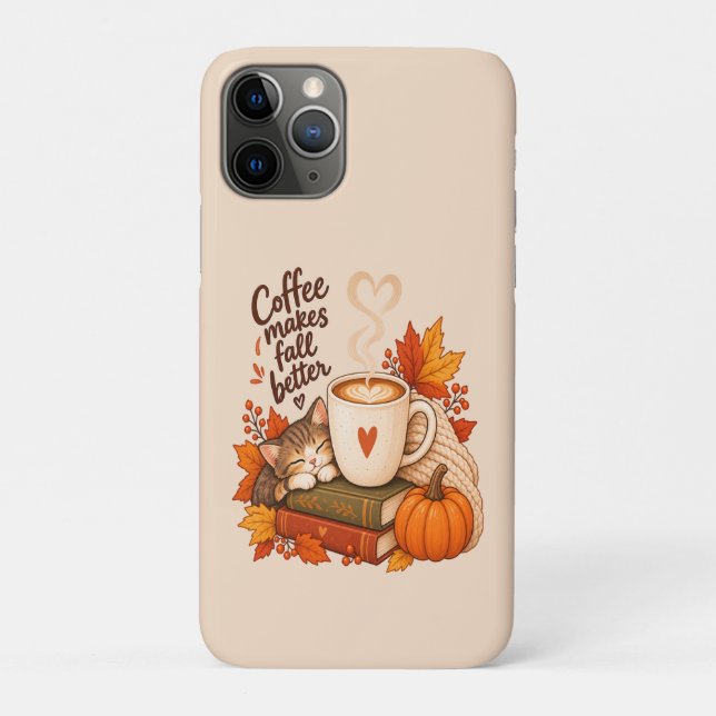 Coffee Makes Fall Better – Cosy Autumn Coffee Cat Case-Mate iPhone Case (Back)