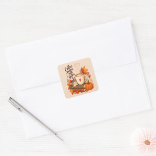 Coffee Makes Fall Better – Cozy Autumn Coffee Cat Square Sticker