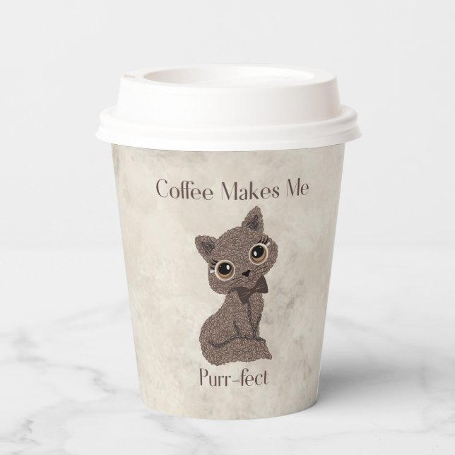Coffee Makes Me Purrfect-Coffee Beans-Cute Cat Paper Cups (Back)