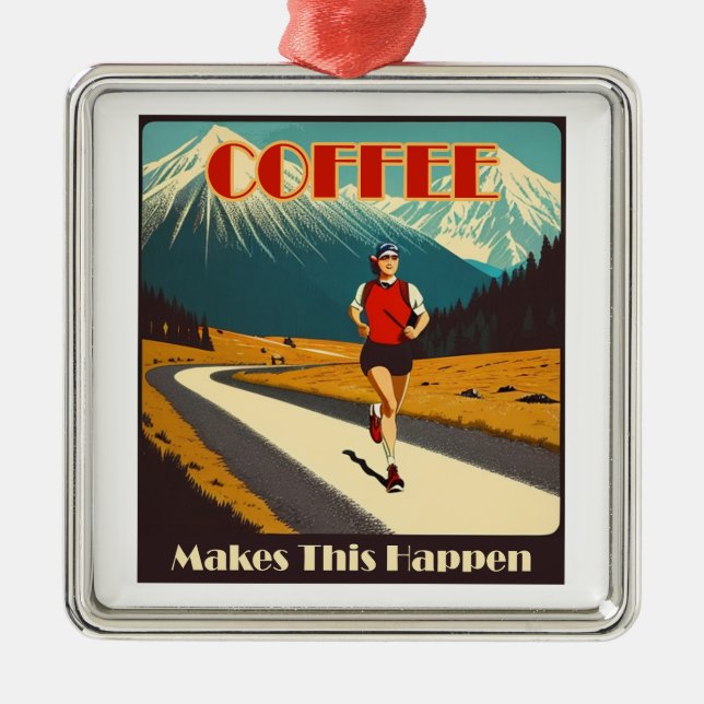 Coffee Makes This Happen Running Metal Tree Decoration (Front)