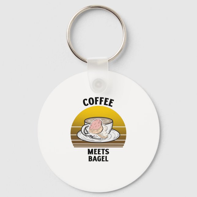 Coffee meets bagel Retro vintage sunset Key Ring (Front)
