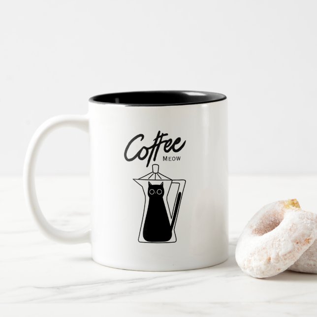 Coffee Meow Cute Cat Coffee Maker Mug (With Donut)