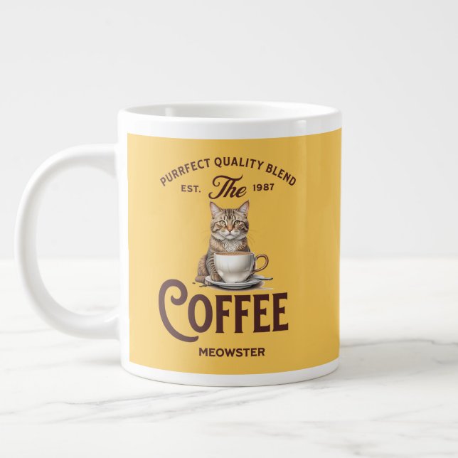 Coffee Meowster: Funny Cat Lover Gift, Pawsitively Large Coffee Mug (Left)