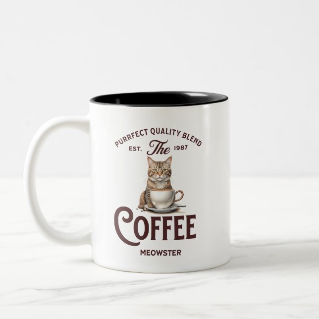 Coffee Meowster: Funny Cat Lover Gift, Pawsitively Two-Tone Coffee Mug (Left)
