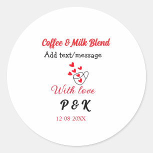 Coffee & milk blend love couple coffee red heart n classic round sticker