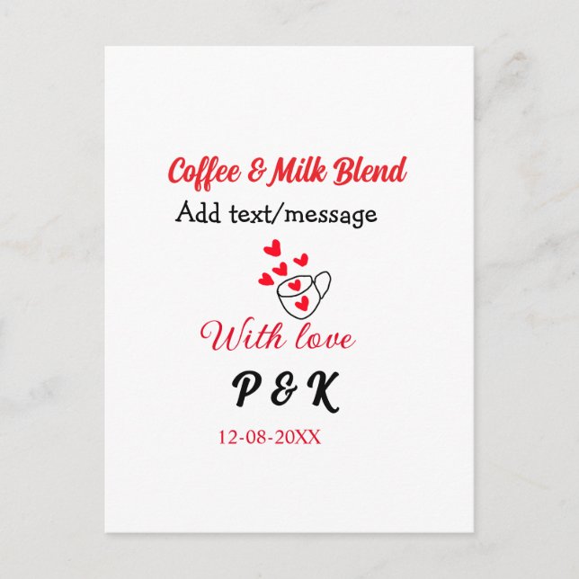 Coffee & milk blend love couple coffee red heart n postcard (Front)