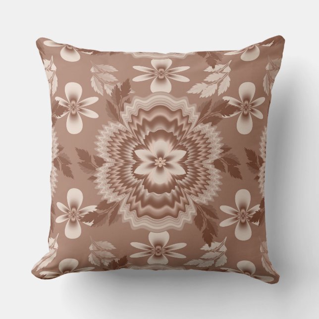 Coffee & Milk Colour Flower Pattern Cushion (Front)
