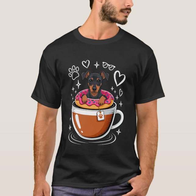 Coffee Miniature Pinscher Doughnut T-Shirt (Front)