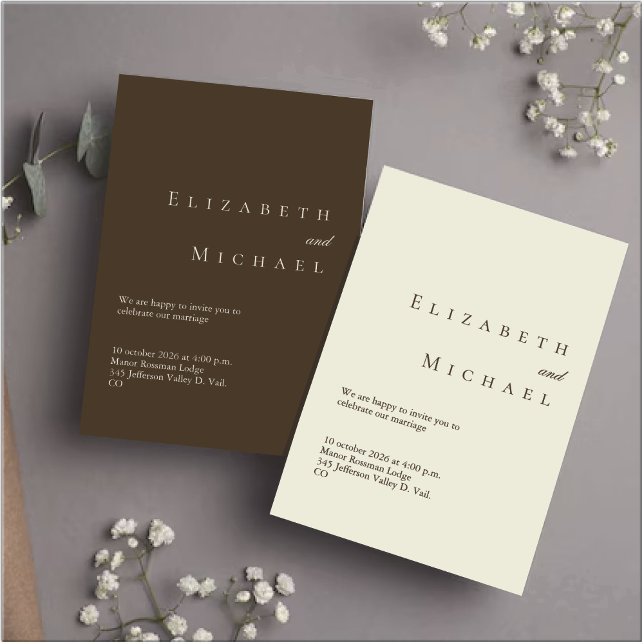 Coffee Minimalist Boho Elegant Script Wedding  Invitation (Creator Uploaded)