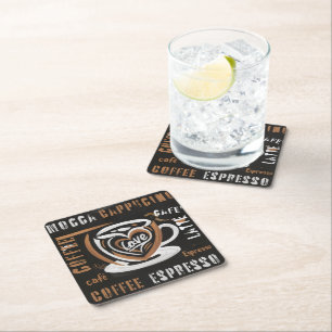 Coffee Mocca Cappucino Esspreso Cafe'Latte Square Paper Coaster