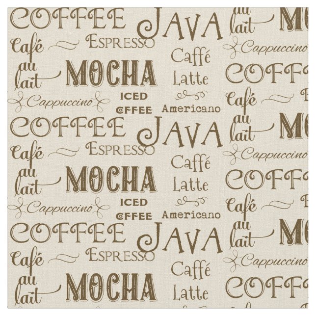 Coffee Mocha Espresso Cafe Latte Drink Names Fabric (Close Up)