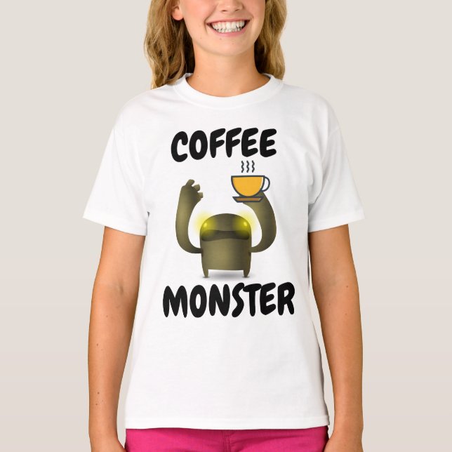 COFFEE MONSTER Funny Kids T-shirts (Front)