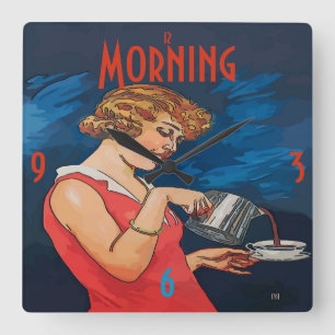 Coffee Morning Vintage Style Square Wall Clock
