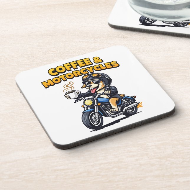 Coffee & Motorcycles Dog Biker Artwork Coaster (Left Side)