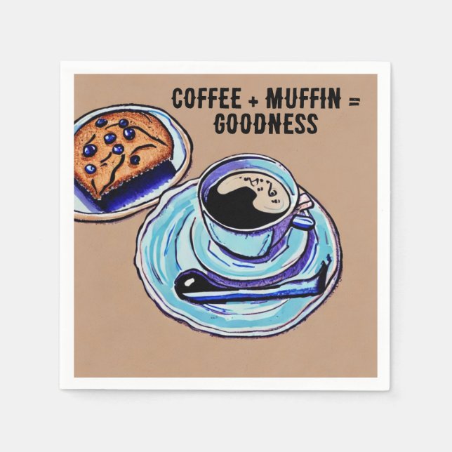 "Coffee + Muffin = Goodness" Whimsical Coffee Napkin (Front)