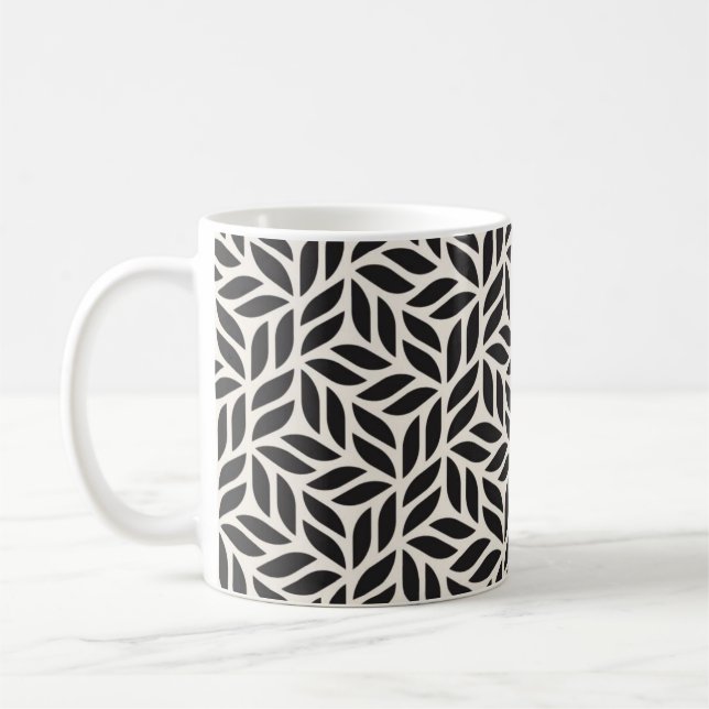 Coffee Mug - Black and White Leaves Design Pattern (Left)