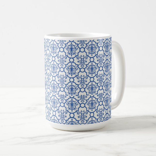 Coffee Mug-Blue Damask Mug (Front Right)