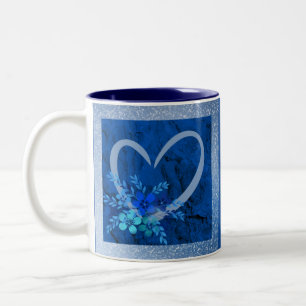 Coffee Mug Blue Heart with Flowers