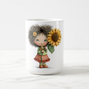 Coffee Mug Design of Little Girl Holding Sunflower