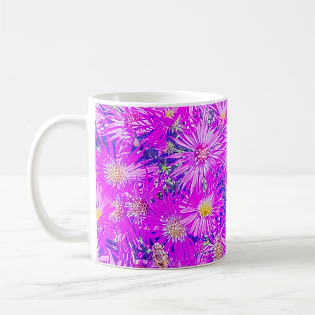 Coffee Mug, Fuchsia Flowers On Blue Mug (Left)