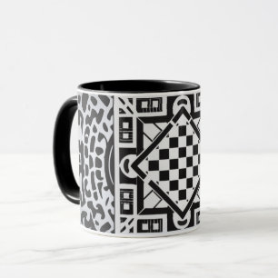 coffee mug, geometric patterns in black and white mug