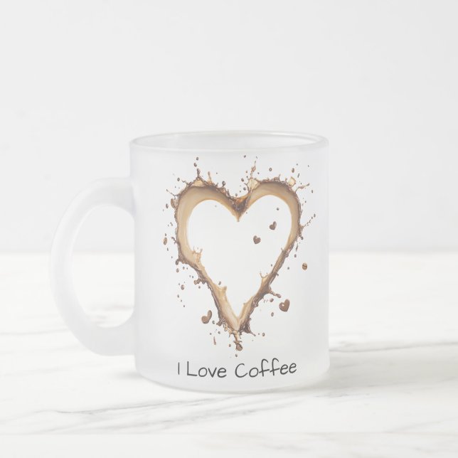Coffee Mug, Heart Coffee Design, I Love Coffee Mug (Left)