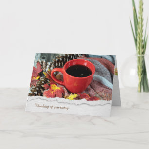 Coffee Mug In Autumn Leaves Card