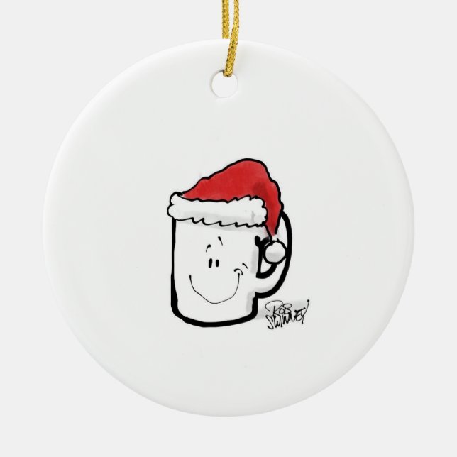Coffee Mug in Santa Hat Card Ceramic Tree Decoration (Front)