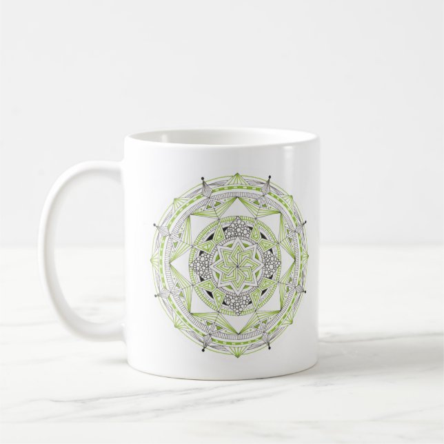 Coffee Mug Original Mandala Design 2-sided Green (Left)