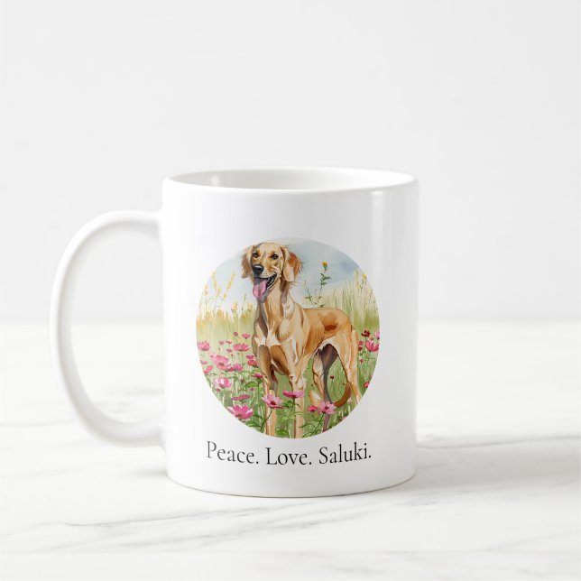Coffee Mug – Peace Love Saluki Dog Lover Mug (Left)