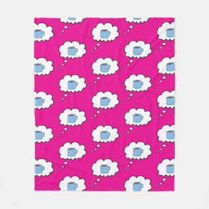 Coffee Mug Thought Bubble Magenta Fleece Blanket