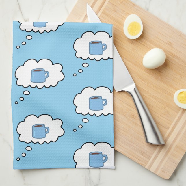 Coffee Mug Thought Bubbles Tea Towel (Quarter Fold)