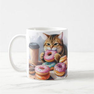 Coffee Mug with Cat and Doughnuts - Coffee & A Dou