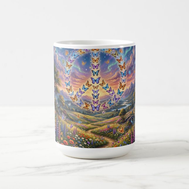 Coffee mug with colourful night view of peace sign (Center)