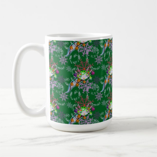 coffee mug with festive axolotl (Left)