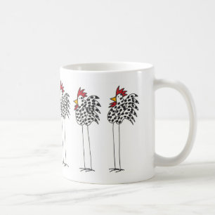 Coffee mug with fun chickens circling.