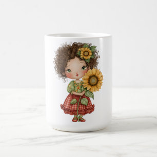 Coffee Mug with Little Girl Holding Sunflower