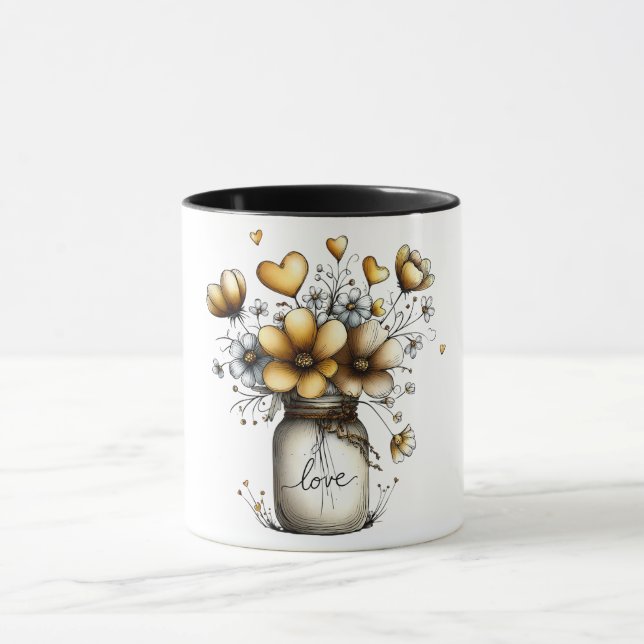 Coffee mug with mason jar full of flowers (Center)