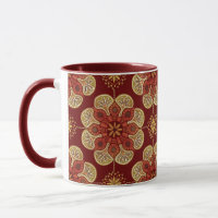  Coffee Mug with medallions ochre on wine
