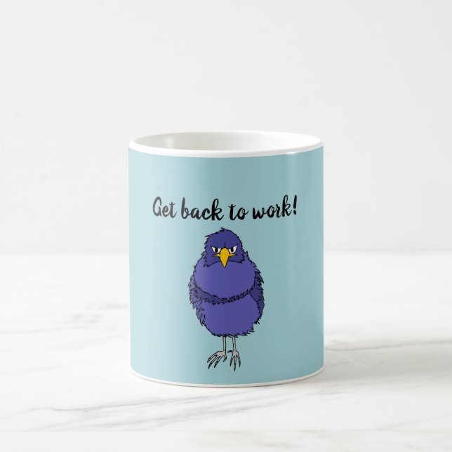 Coffee mug with picture of not so happy bird (Center)