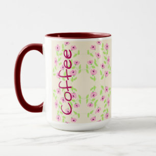 Coffee Mug With Pink Floral Pattern