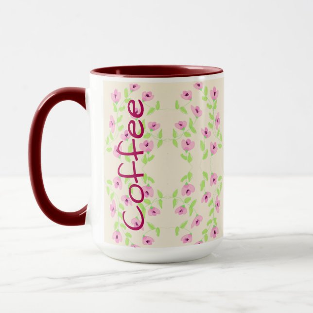 Coffee Mug With Pink Floral Pattern (Left)