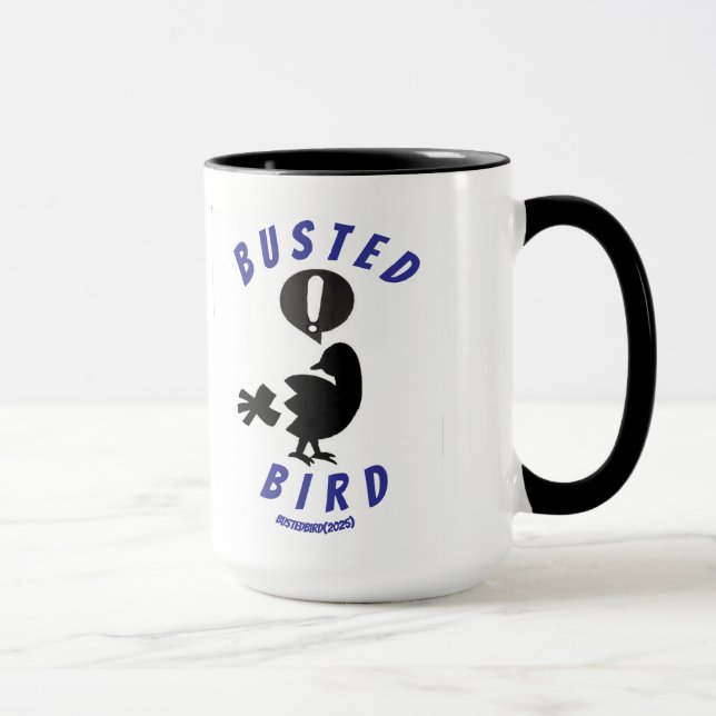 Coffee mug with the Busted Bird logo (Right)