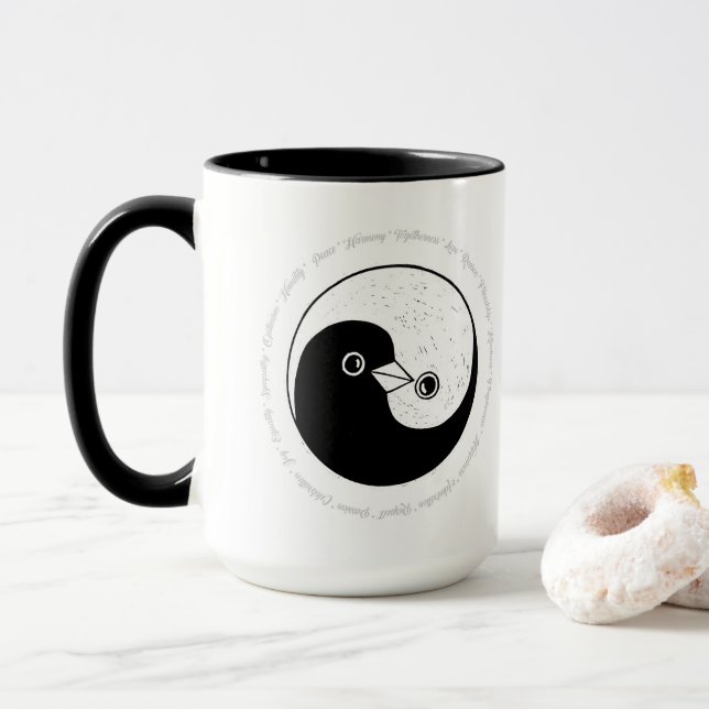 Coffee mug Yin Yang harmony peace doves (With Donut)